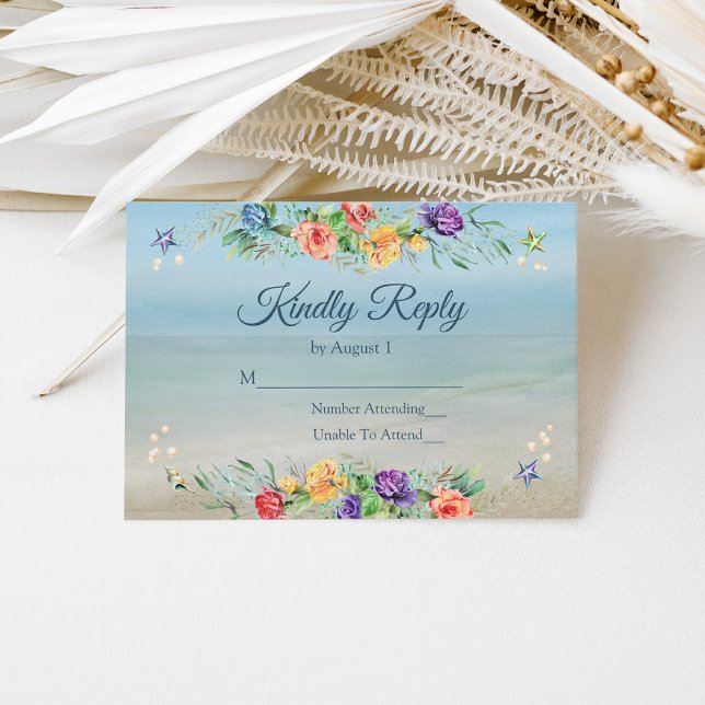Beach Floral Watercolor Wedding RSVP (Creator Uploaded)