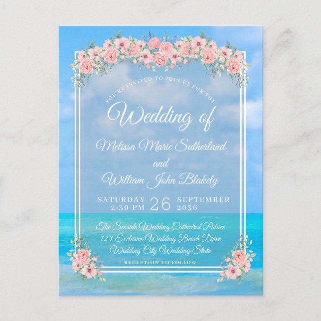 Beach Floral Wedding Invitation Postcard (Front)