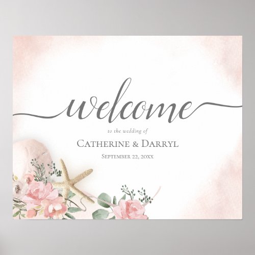 Beach Floral Wedding Welcome Sign