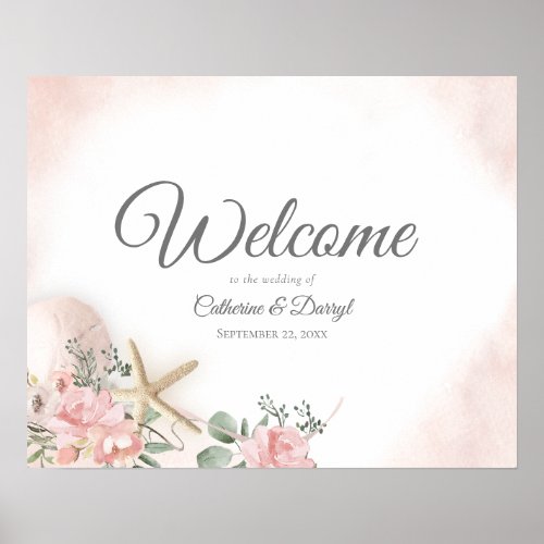 Beach Floral Wedding Welcome Sign