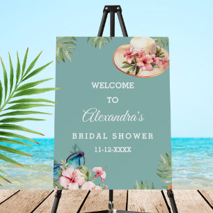 Beach Flowers Blue Tropical Bridal Shower Welcome Foam Board