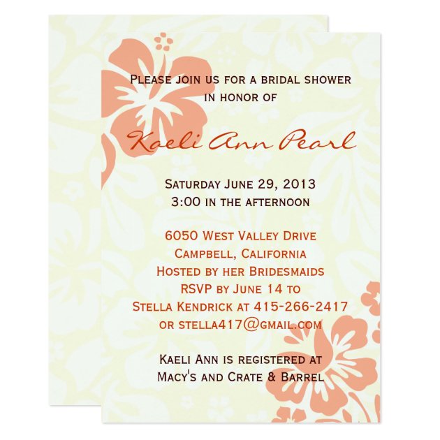 Beach Flowers Bridal Shower - Coral Invitation