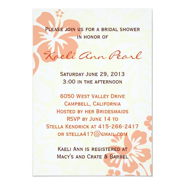 Beach Flowers Bridal Shower - Coral Invitation