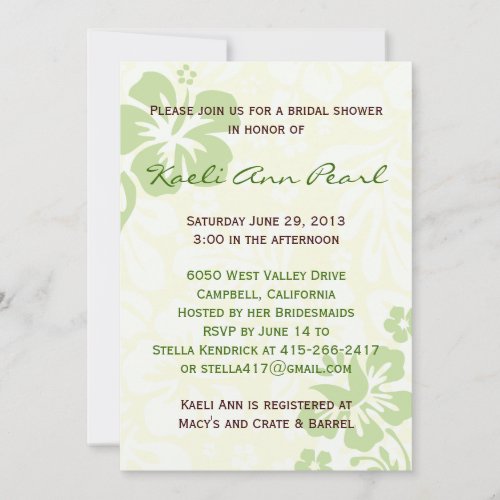 Beach Flowers Bridal Shower - Green Invites