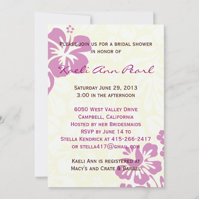 Beach Flowers Bridal Shower - Lilac Invitation (Front)