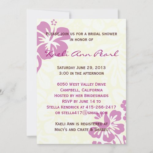 Beach Flowers Bridal Shower - Lilac Custom Invite