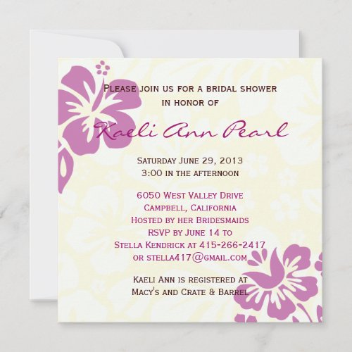 Beach Flowers Bridal Shower - Purple Custom Invites