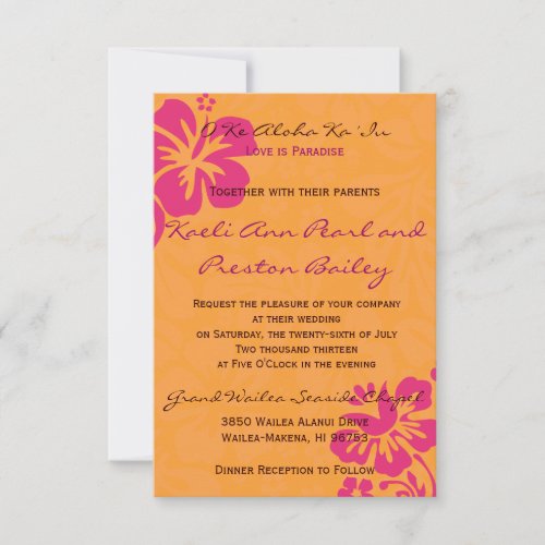 Beach Flowers - Orange/Fuschia (5x7) Personalized Invitations