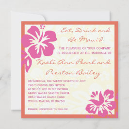 Beach Flowers Pink Orange Wedding Invitation