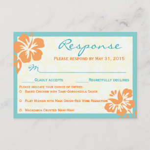 Beach Flowers RSVP Orange & Teal Card