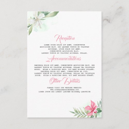 Beach Flowers Wedding Information Guest Card