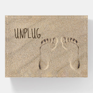 Beach Footprints and Unplug Text Paperweight