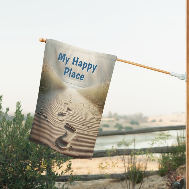 Beach Footprints In Sand House Flag (Insitu (Back))
