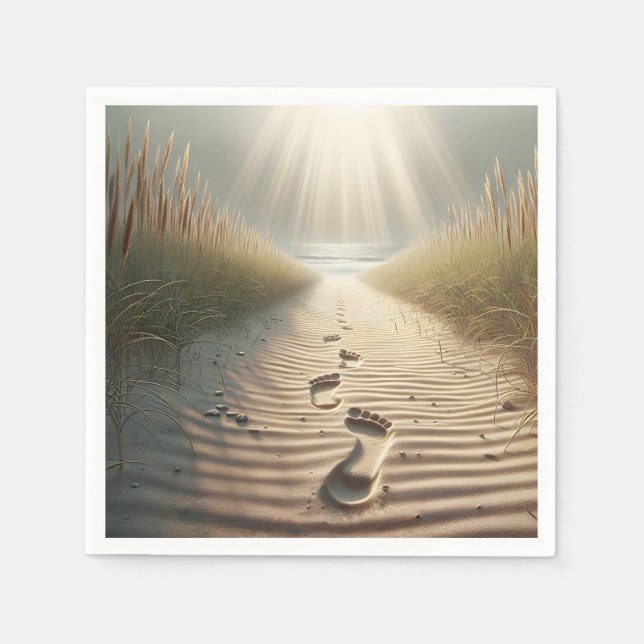 Beach Footprints In Sand Napkins (Front)