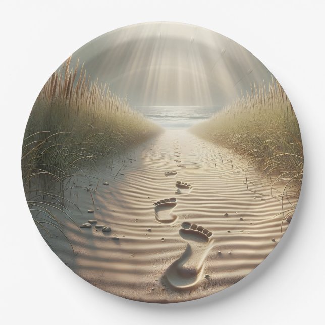 Beach Footprints In Sand Paper Plates (Front)