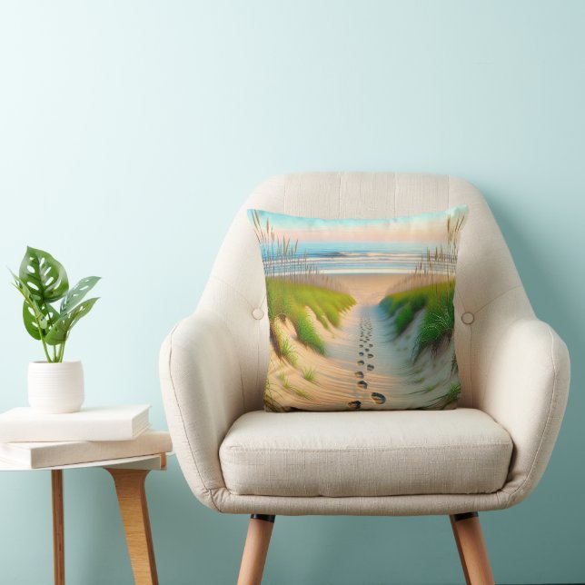 Beach Footprints In Sand Throw Pillow (Chair)