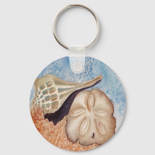 Beach Footprints  Seashells Keychain