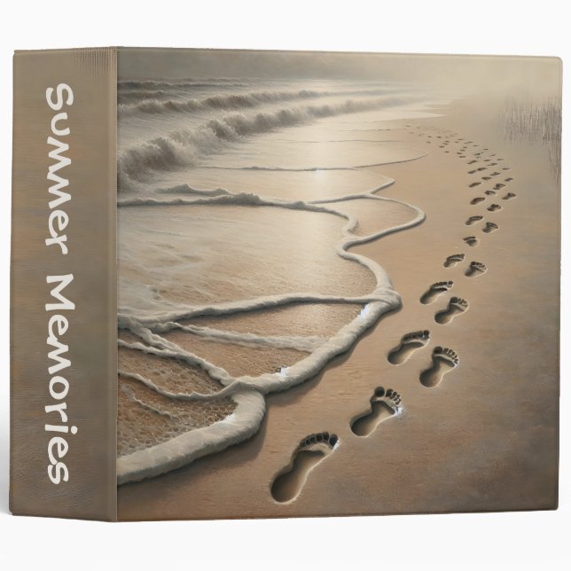 Beach Footprints With Ocean Froth 3 Ring Binder (Front/Spine)