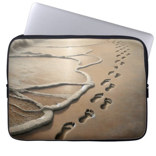 Beach Footprints With Ocean Froth Laptop Sleeve