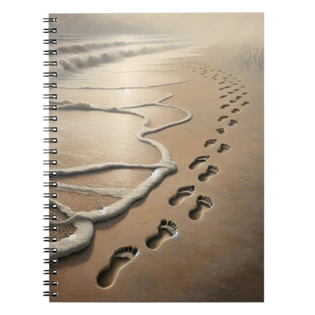 Beach Footprints With Ocean Froth Notebook (Front)