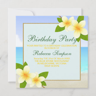 Beach & Frangipani Birthday Invitation