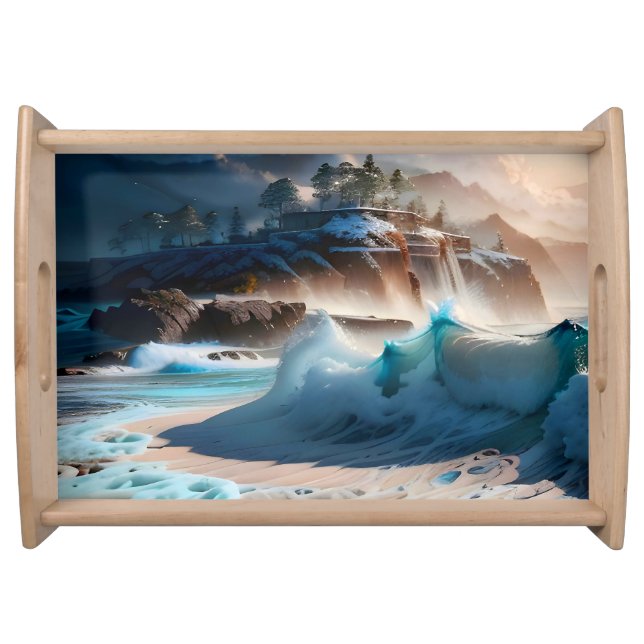 Beach Front Ocean Waves Landscape 1 Serving Tray (Front)