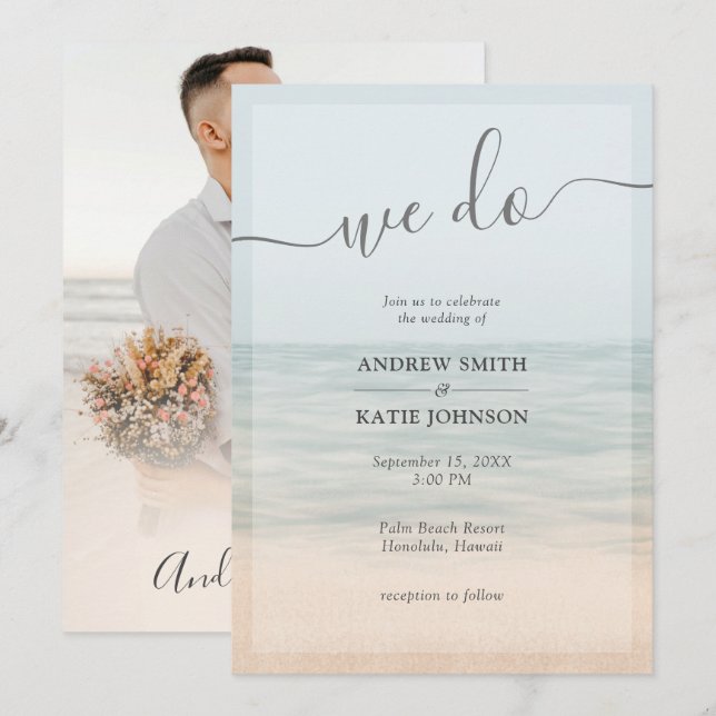 Beach Front Vintage Hawaiian Wedding Invitation (Front/Back)