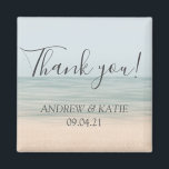 Beach Front Vintage Hawaiian Wedding Thank You Magnet<br><div class="desc">Give your guests a souvenir to your wedding and express your heart felt gratitude with this elegant magnet in beach front background and a calligraphy lettering saying "thank you!". Personalize the name and the wedding date.</div>