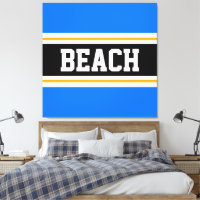 BEACH Fun Bright Blue Black White Orange Stripes