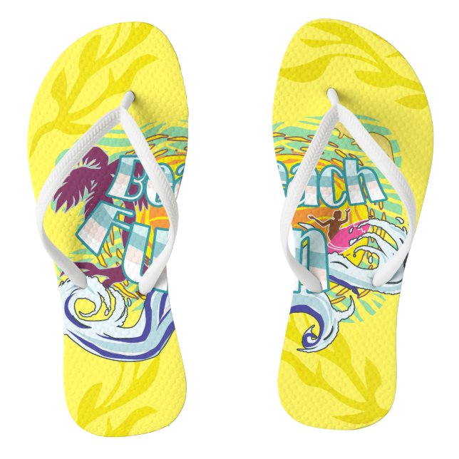 Beach Fun Surfer Yellow Flip Flops (Footbed)