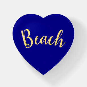 BEACH Fun Text On Rich Royal Blue Background Paperweight