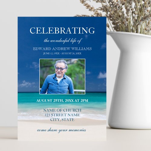 Beach Funeral  Celebration of Life Photo Invitation