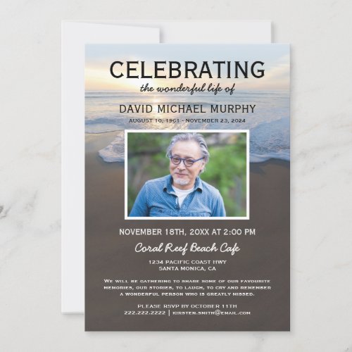 Beach Funeral | Celebration of Life Photo Invitation Beach Funeral Celebration of Life Photo Invitation