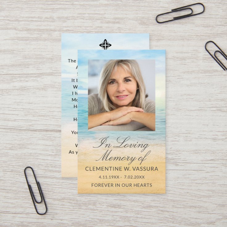 Beach Funeral Memorial Prayer Photo Card | Zazzle