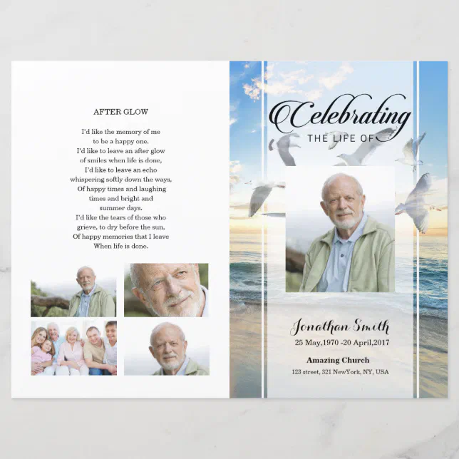 Beach Funeral Program template | Zazzle