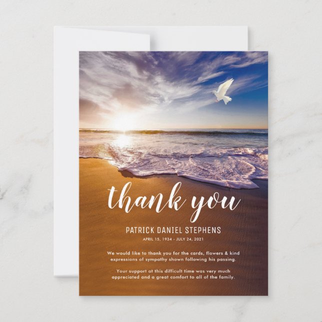 Beach Funeral Sympathy Thank You Note Card (Front)