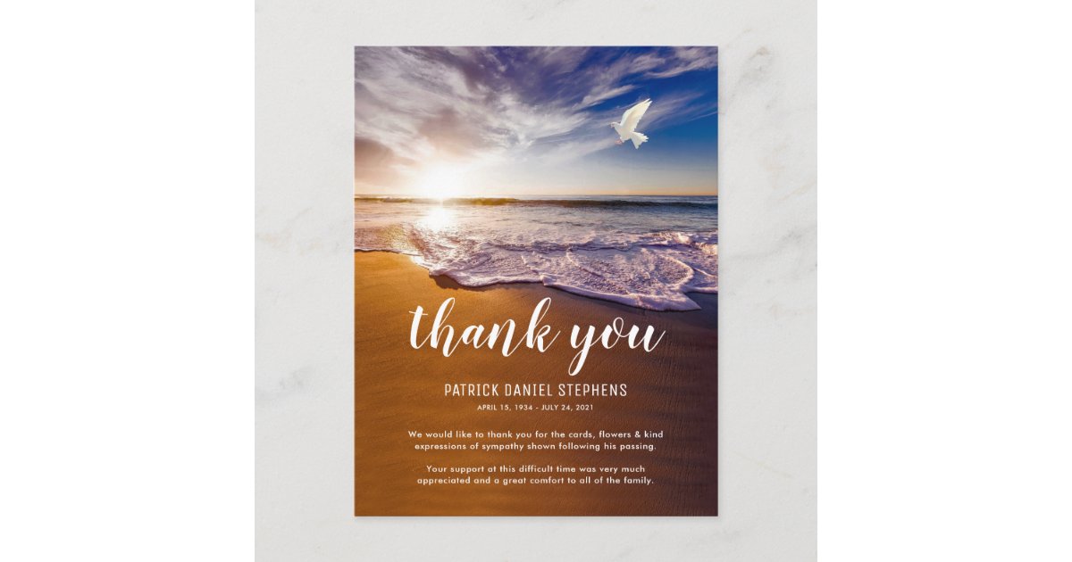 Beach Funeral Sympathy Thank You Note Card