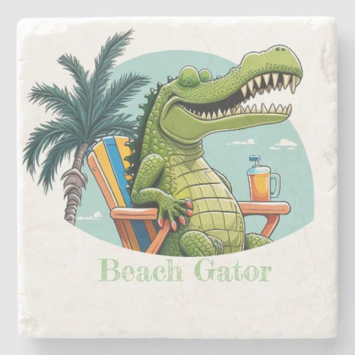 Beach Gator lounging on the beach with text Stone Coaster