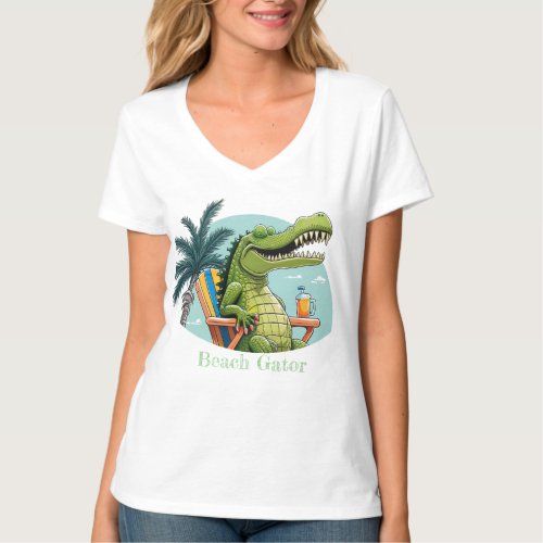 Beach Gator lounging on the beach with text T_Shirt