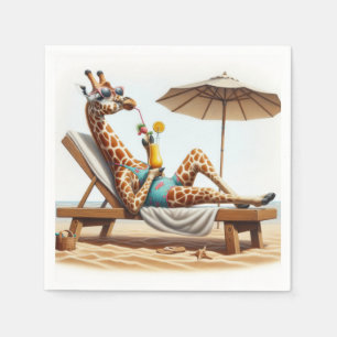 Beach Giraffe Drinking A Cocktail Napkins