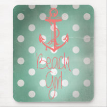 &quot;Beach Girl&quot; Nautical Anchor Mint Polka Dots Mouse Pad