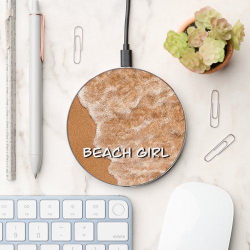 Beach girl sandy beach and waves  wireless charger 