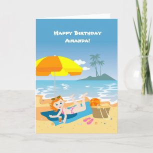Beach girl summer birthday greetings card