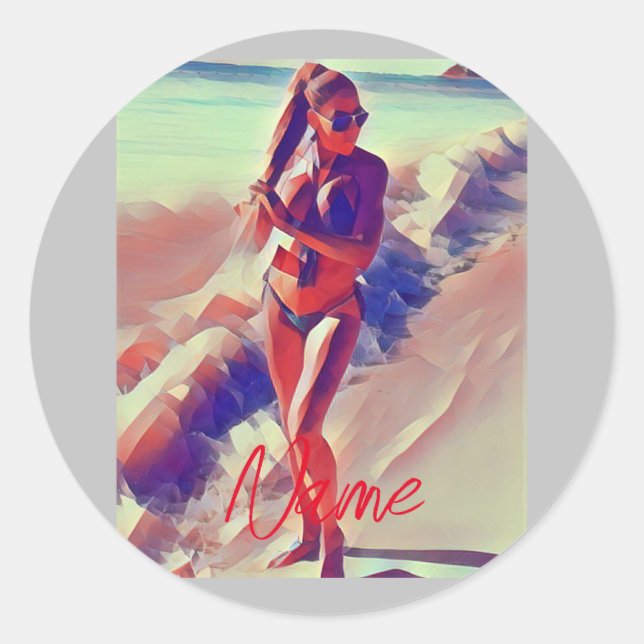 Beach Girl Thunder_Cove  Classic Round Sticker (Front)