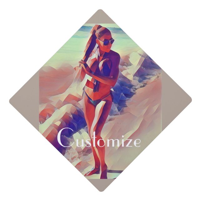 Beach Girl Thunder_Cove Graduation Cap Topper (Front)