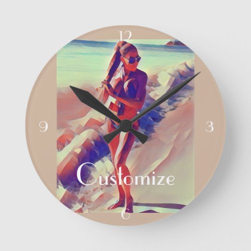 Beach Girl Thunder_Cove  Round Clock