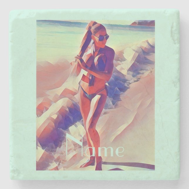 Beach Girl Thunder_Cove Stone Coaster (Front)