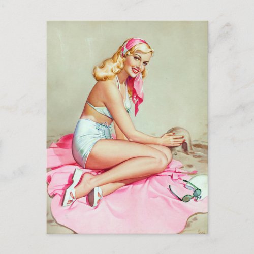 Beach  girl Vintage pin up art  postcard
