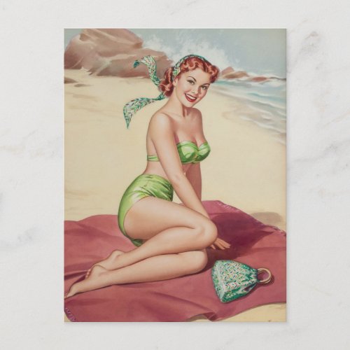 Beach girl Vintage pin up girl art Postcard