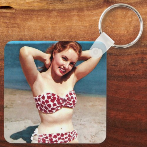 Beach Girl Vintage Pin Up Girl Photo Keychain